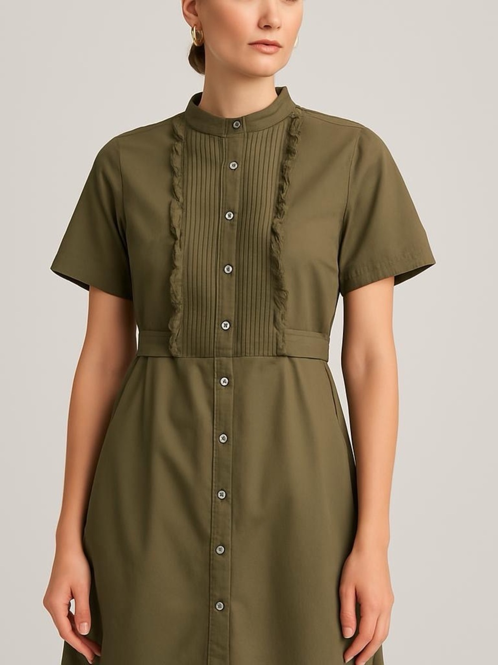Eloquii Olive Green Ruffle-Trim Button Blouse Size 18